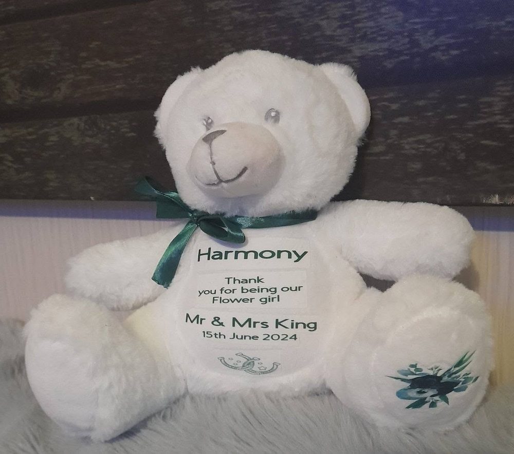 Personalised wedding thank you teddy bear with printed t-shirt